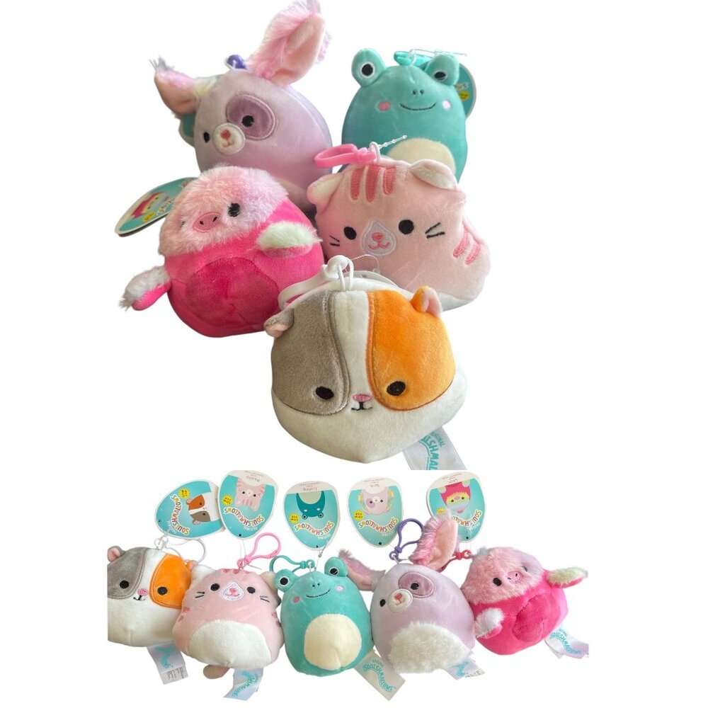 Set of 5 Squishmallow Plush Clip-on Clip Mini - Everett - Ludwig - Lilith - Barb